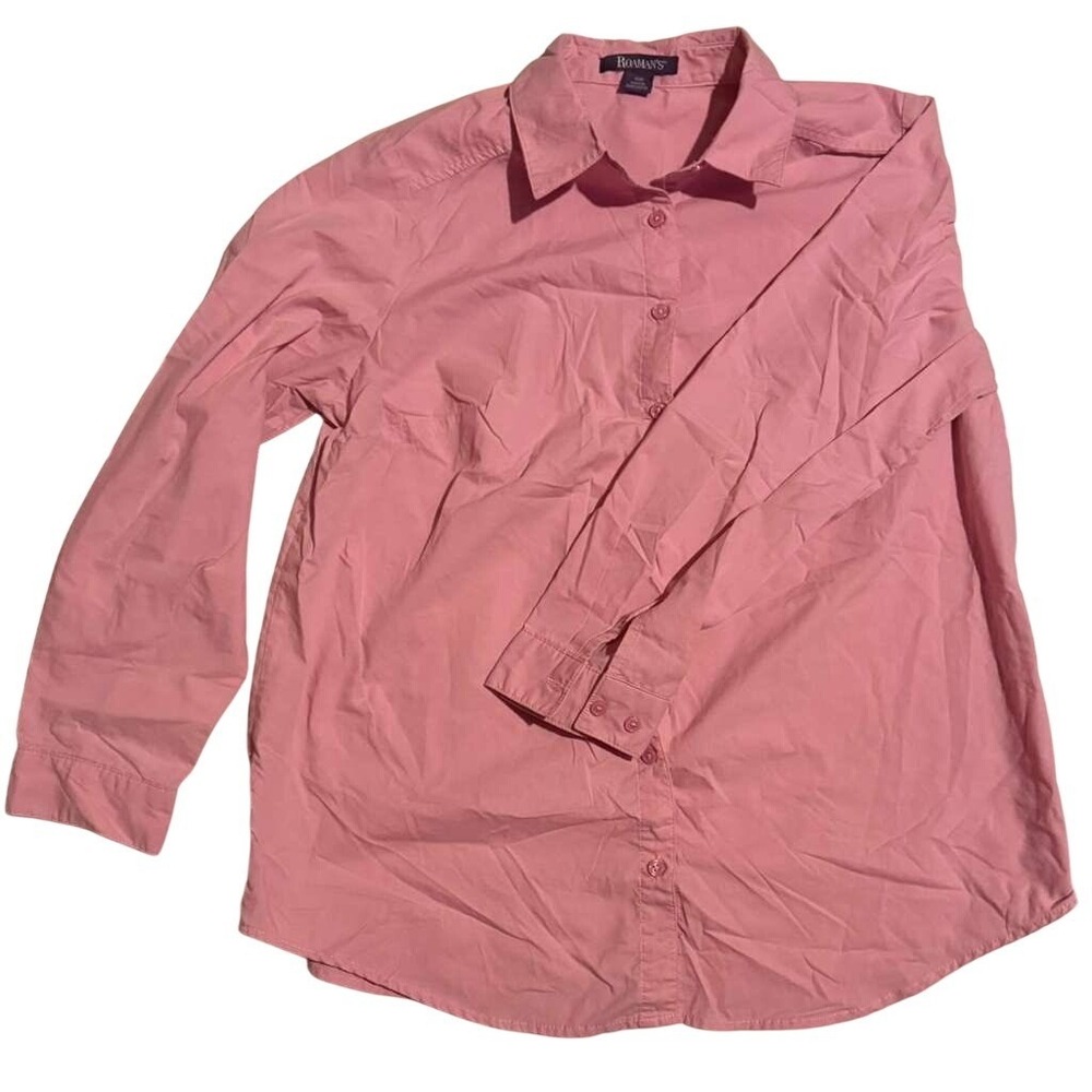 Roamans Mens Pink Long Sleeve Button Down Shirt Solid Casual 16W